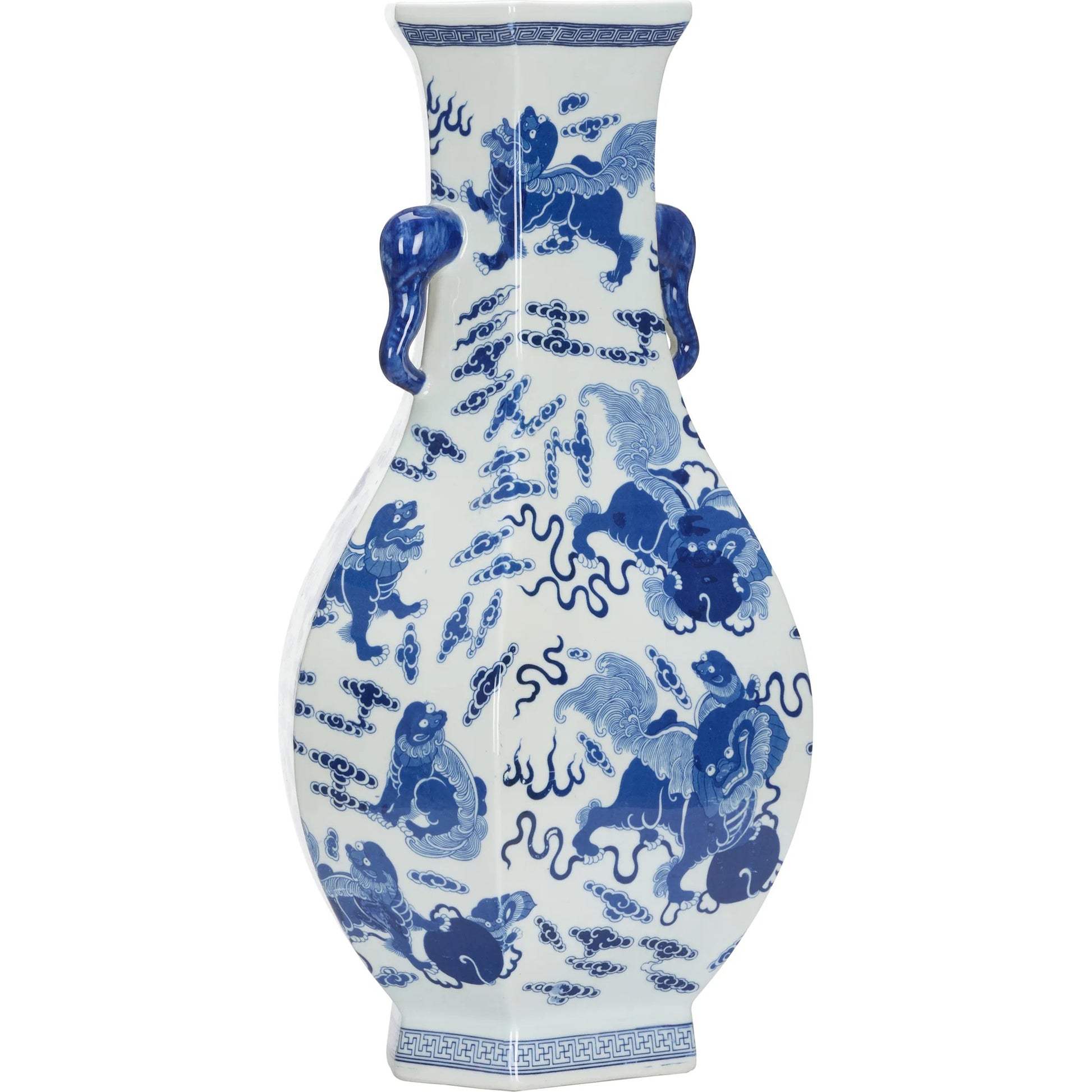 Shi Vase by Chelsea House in blue, white, cream and blue, white glaze. Made from unique in a traditional style.