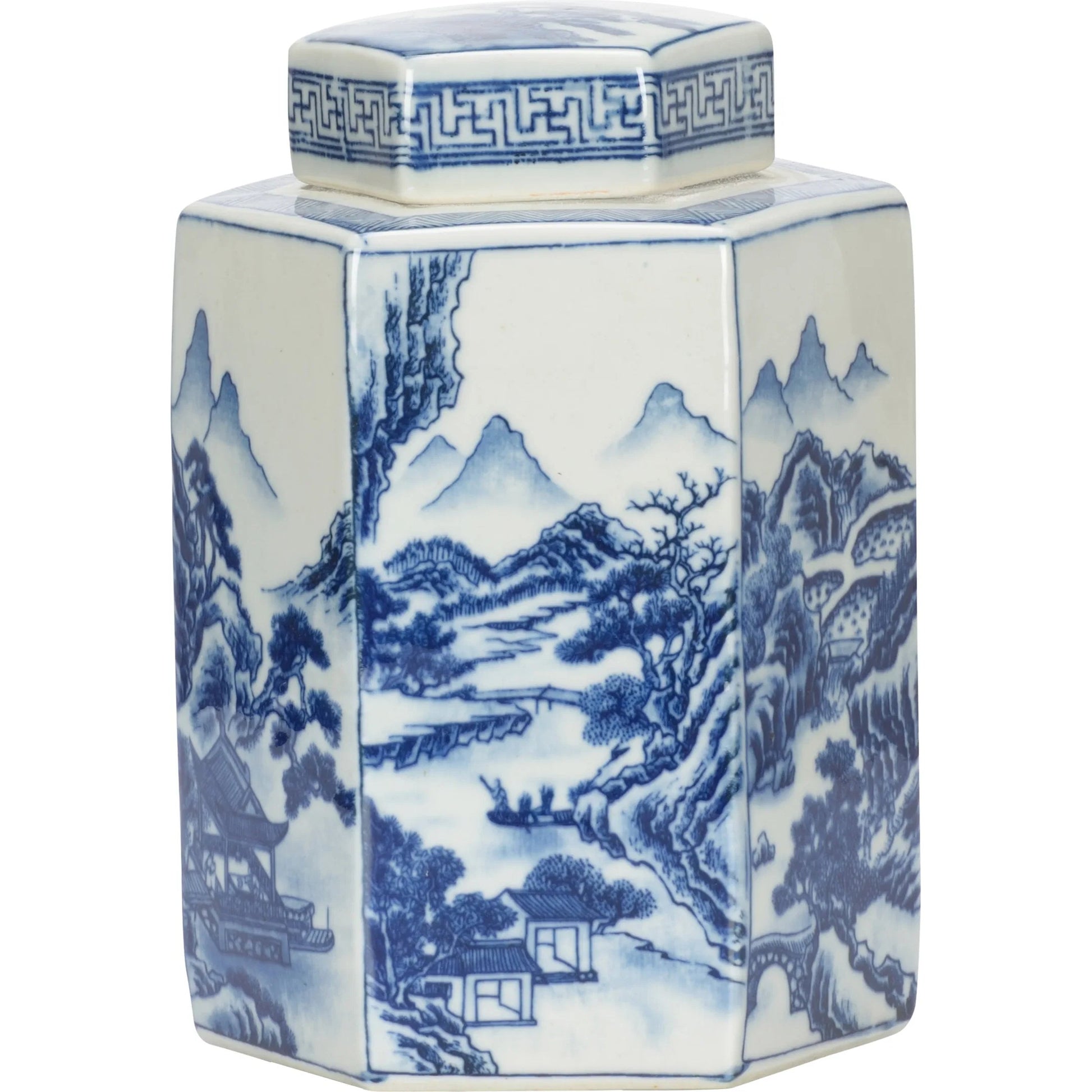 Shan Ginger Jar by Chelsea House in blue, white, cream and blue, white glaze. Made from unique in a traditional style.