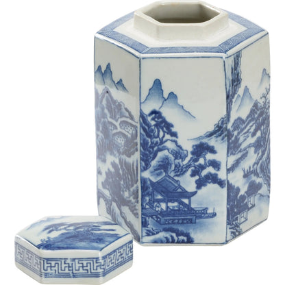 Shan Ginger Jar by Chelsea House in blue, white, cream and blue, white glaze. Made from unique in a traditional style.