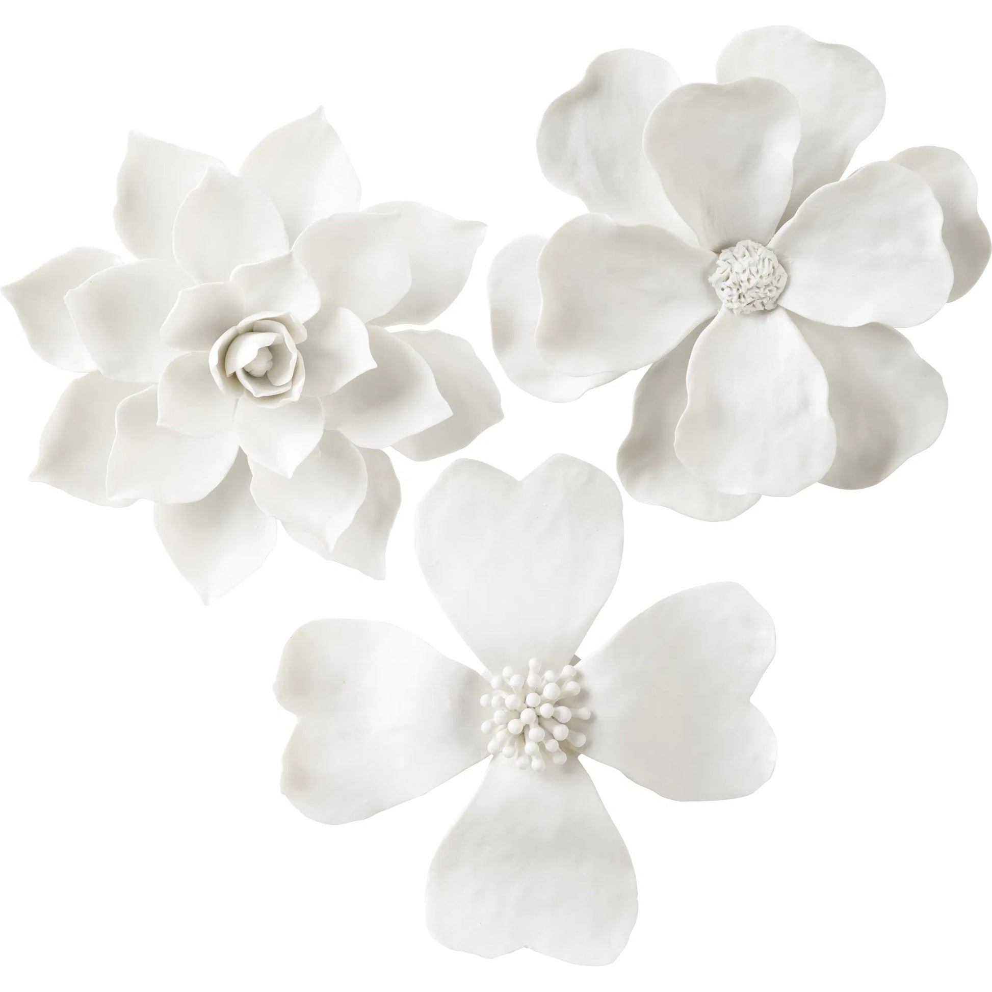 Wall Flowers (Set of 3) by Chelsea House in white, cream and matte white glaze. Made from unique in a modern style.