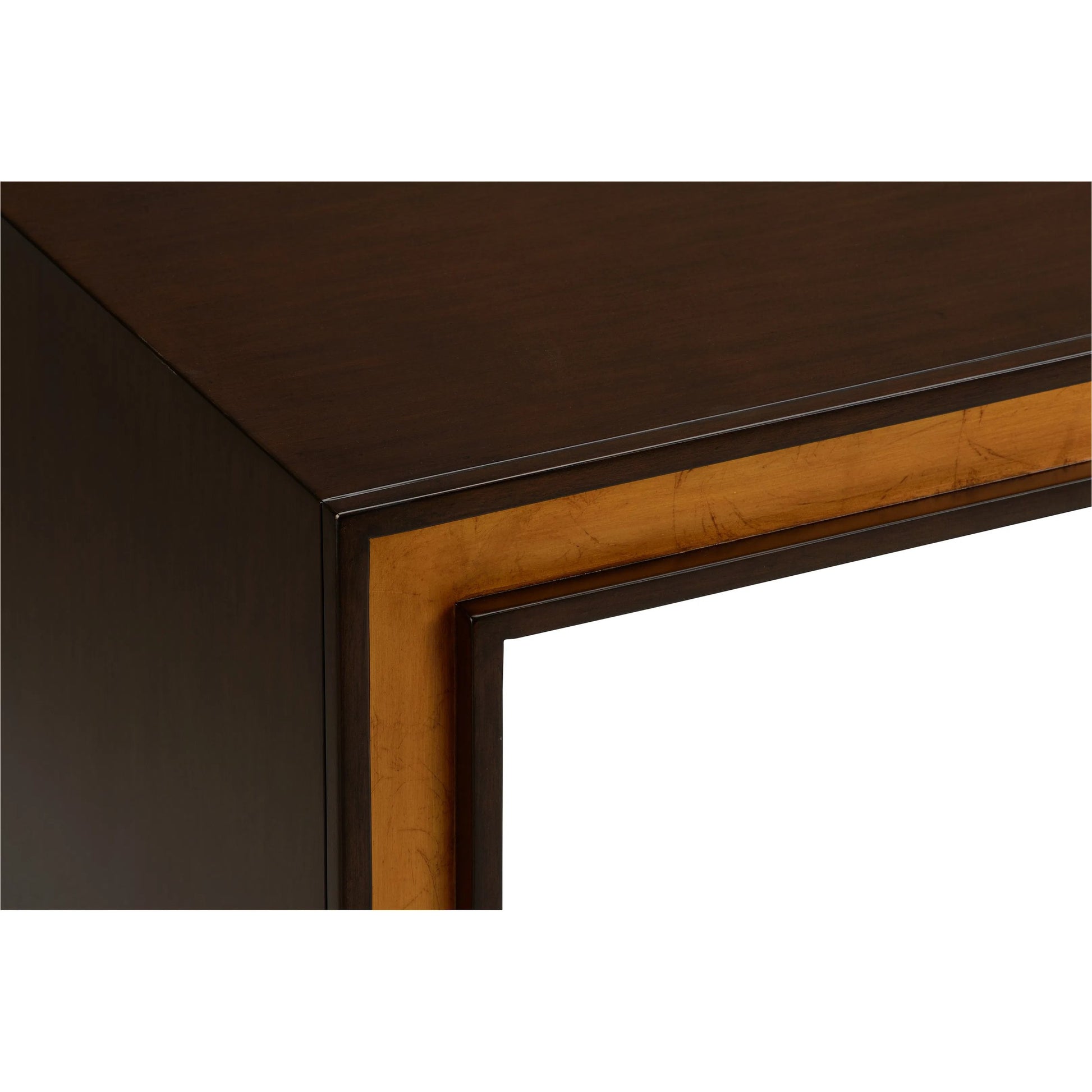 Baldwin Console by Chelsea House in brown and mahogany, antique gold leaf. Made from unique in a unique style.