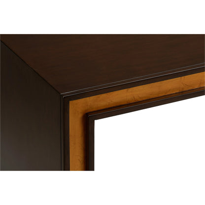 Baldwin Console by Chelsea House in brown and mahogany, antique gold leaf. Made from unique in a unique style.