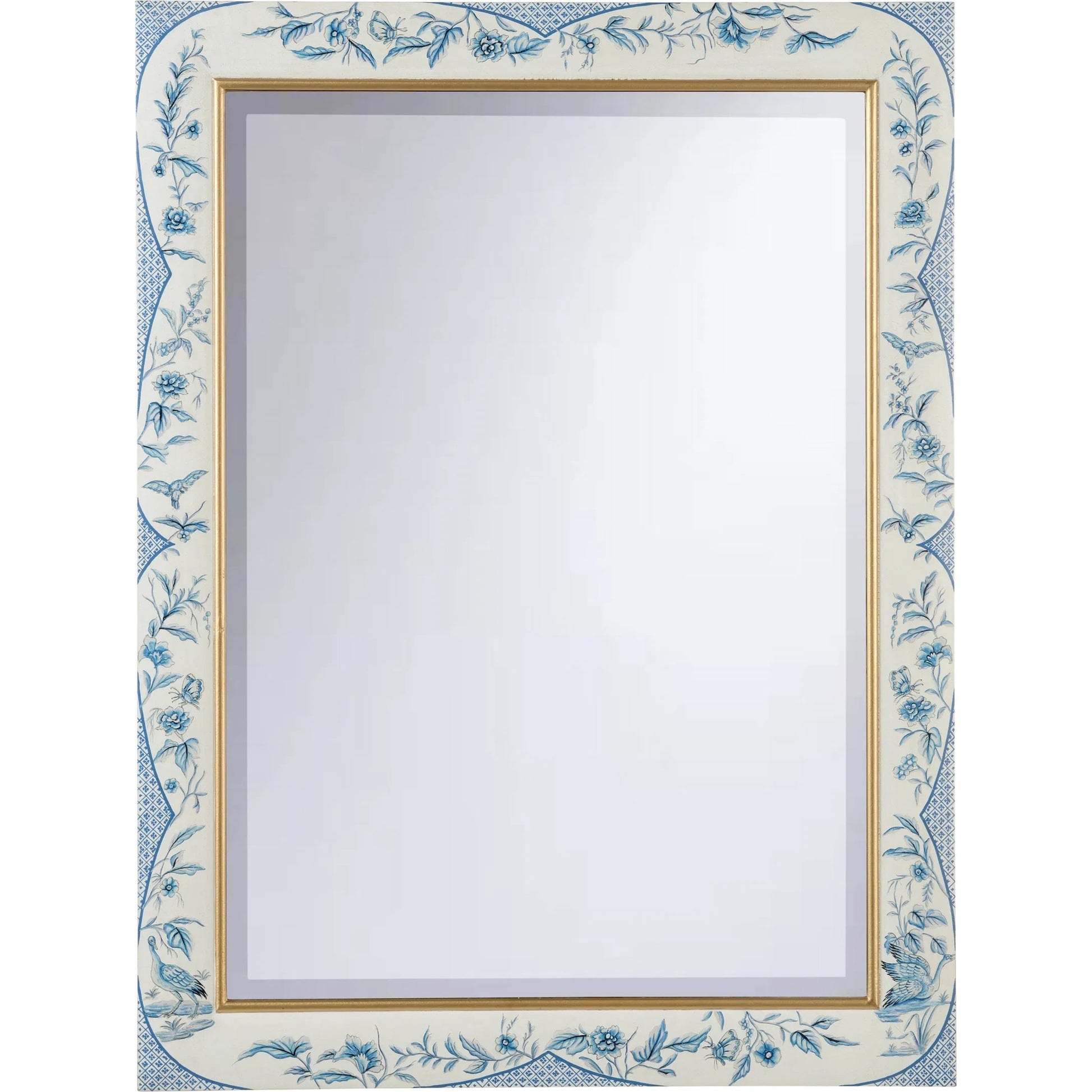 Bagatelle Mirror by Chelsea House in white, cream, blue and hand painted, beveled. Made from unique in a traditional style.