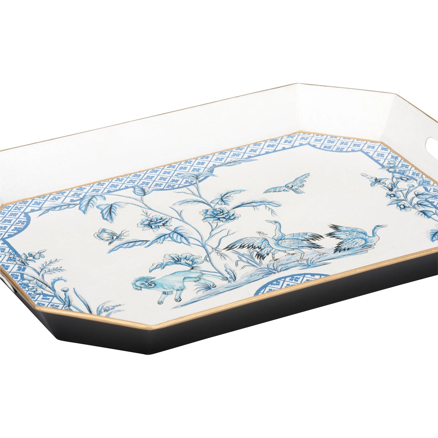 002 SI-2387639 | Closeup | Bagatelle Tray II by Chelsea House in white, cream, blue and hand painted. Made from unique in a traditional style.