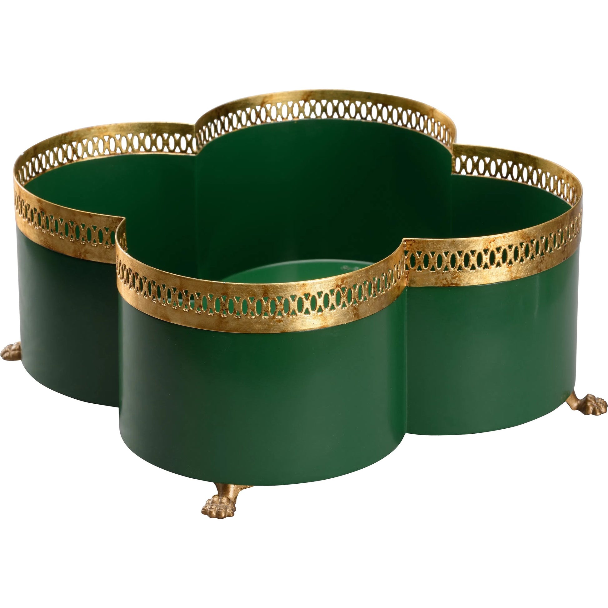Tracery Cachepot by Chelsea House in antique gold, green. Made from unique in a unique style.