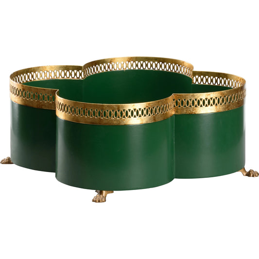 Tracery Cachepot by Chelsea House in antique gold, green. Made from unique in a unique style.