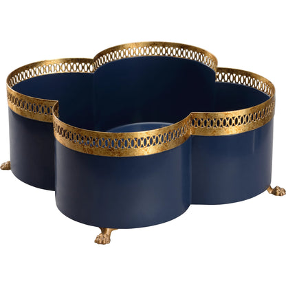 Tracery Blue Cachepot by Chelsea House in blue, gold and antique gold, navy blue. Made from unique in a unique style.