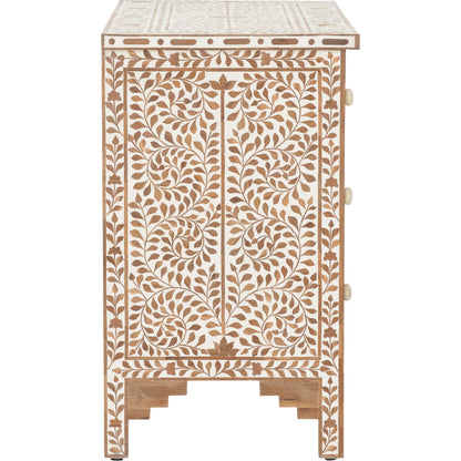 Zara Chest by Chelsea House in brown, white, cream and brown, white. Made from teak wood in a unique style.