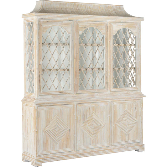 Lyford Cay Breakfront by Chelsea House in white, cream and whitewashed. Made from whitewashed bamboo in a unique style.