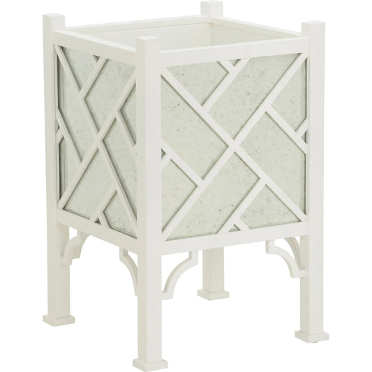 Chippendale Mirrored Fret Planter by Chelsea House in white, cream, gold and white, antique. Made from unique in a unique style.