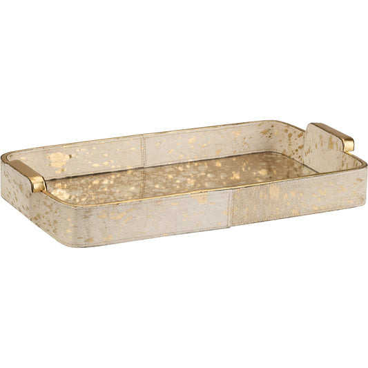 Hair on Hide Tray by Chelsea House in cream, antique gold. Made from unique in a unique style.