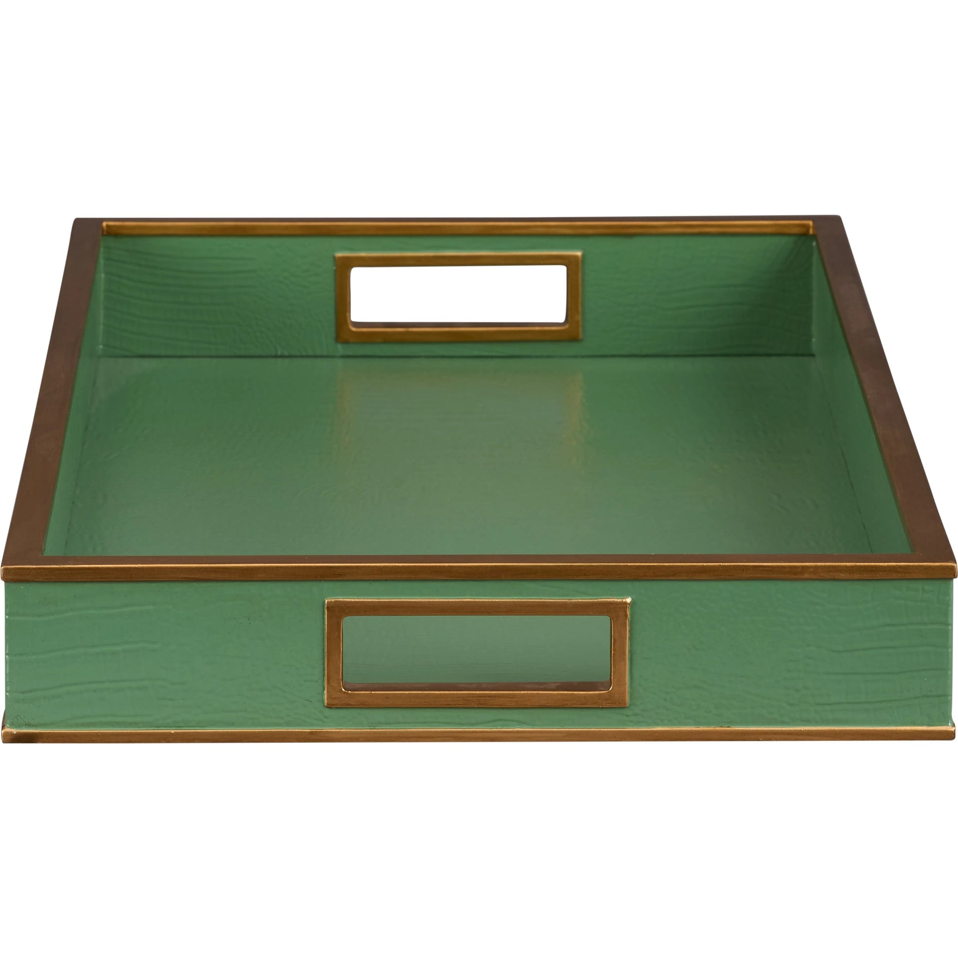 Reddington Tray by Chelsea House in green croc, gold. Made from unique in a transitional style.