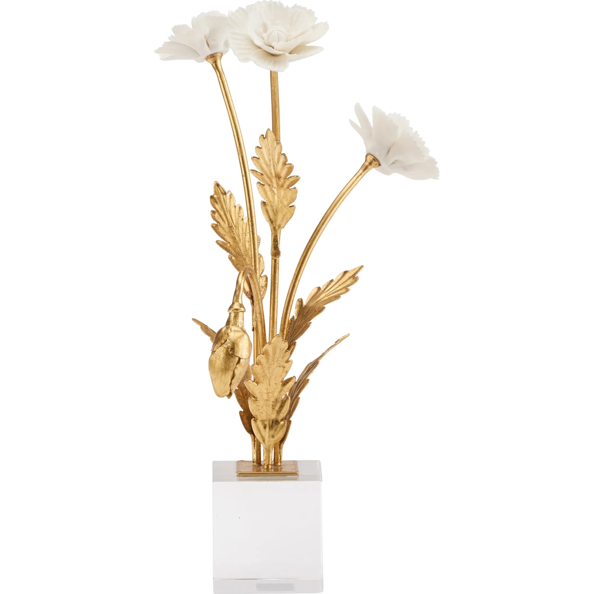 Porcelain Poppie in Crystal Base by Chelsea House in matte white, gold leaf, clear. Made from unique in a modern style.