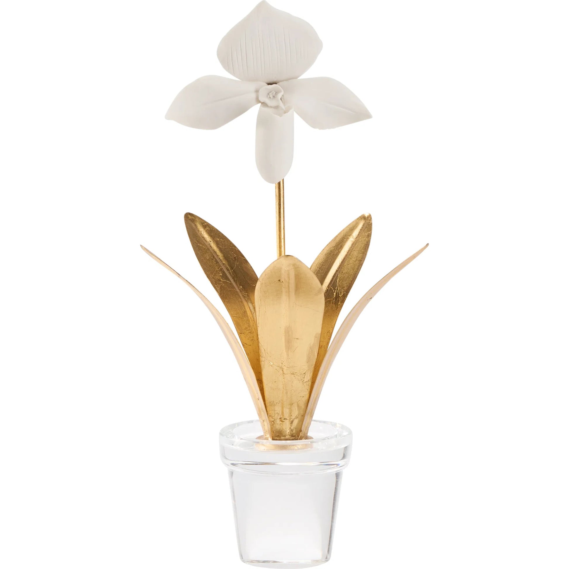 Lady Slipper Orchid by Chelsea House in matte white, gold leaf, clear. Made from unique in a modern style.