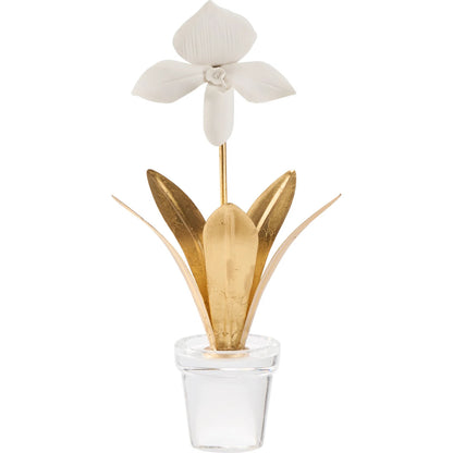 Lady Slipper Orchid by Chelsea House in matte white, gold leaf, clear. Made from unique in a modern style.