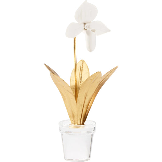 Lady Slipper Orchid by Chelsea House in matte white, gold leaf, clear. Made from unique in a unique style.