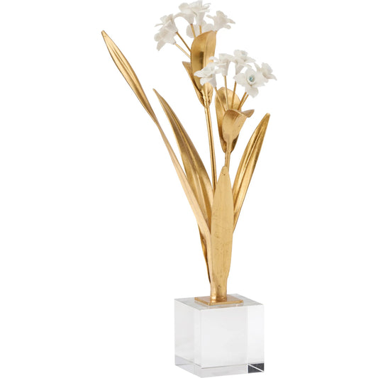 Paperwhite Narcissus by Chelsea House in matte white, gold leaf, clear. Made from unique in a unique style.