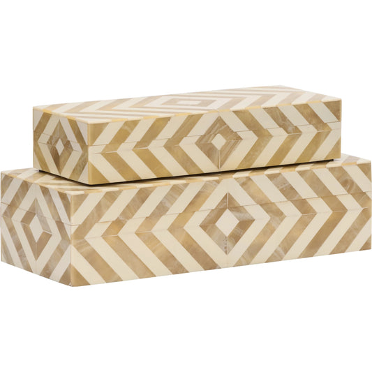 Chevron Bone Inlay Boxes (Set of 2) by Chelsea House in cream, tan. Made from unique in a unique style.