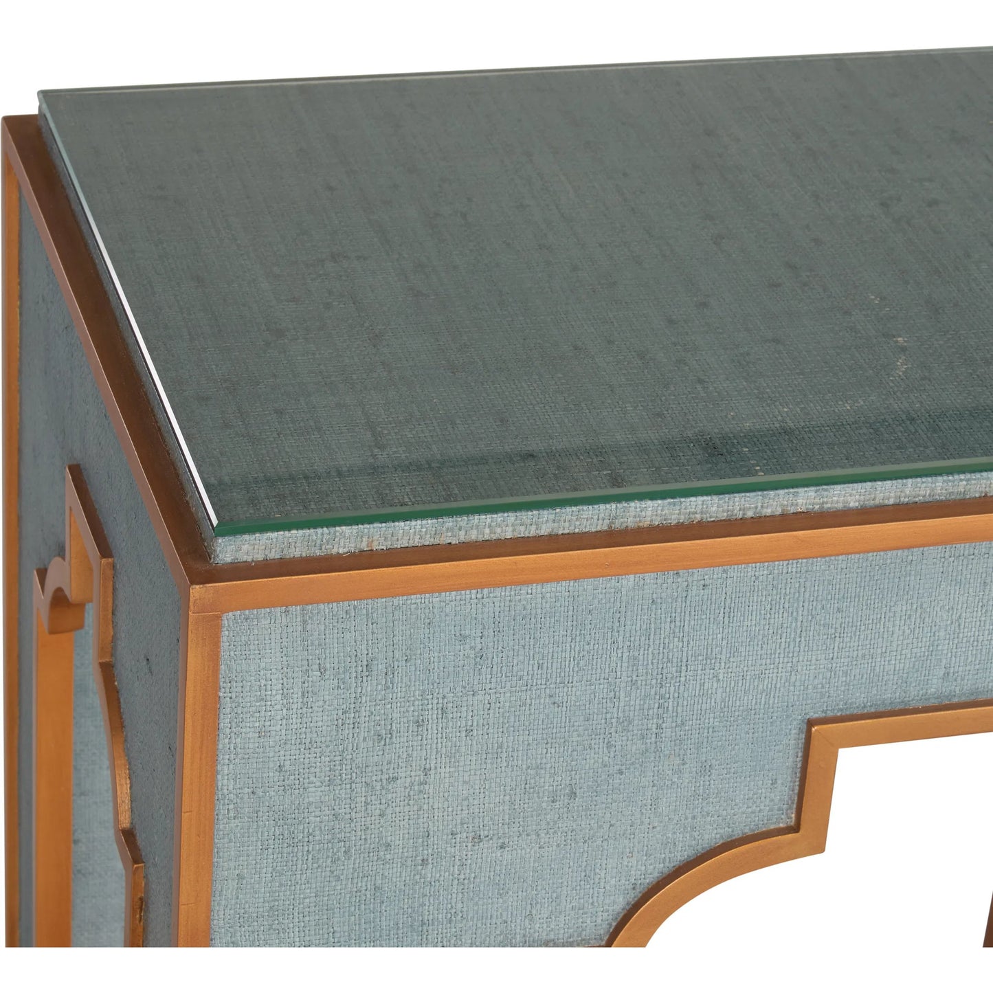 016 SI-2387881 | Closeup | Yangon Console by Chelsea House. Made from raffia, wood, glass in a modern style.