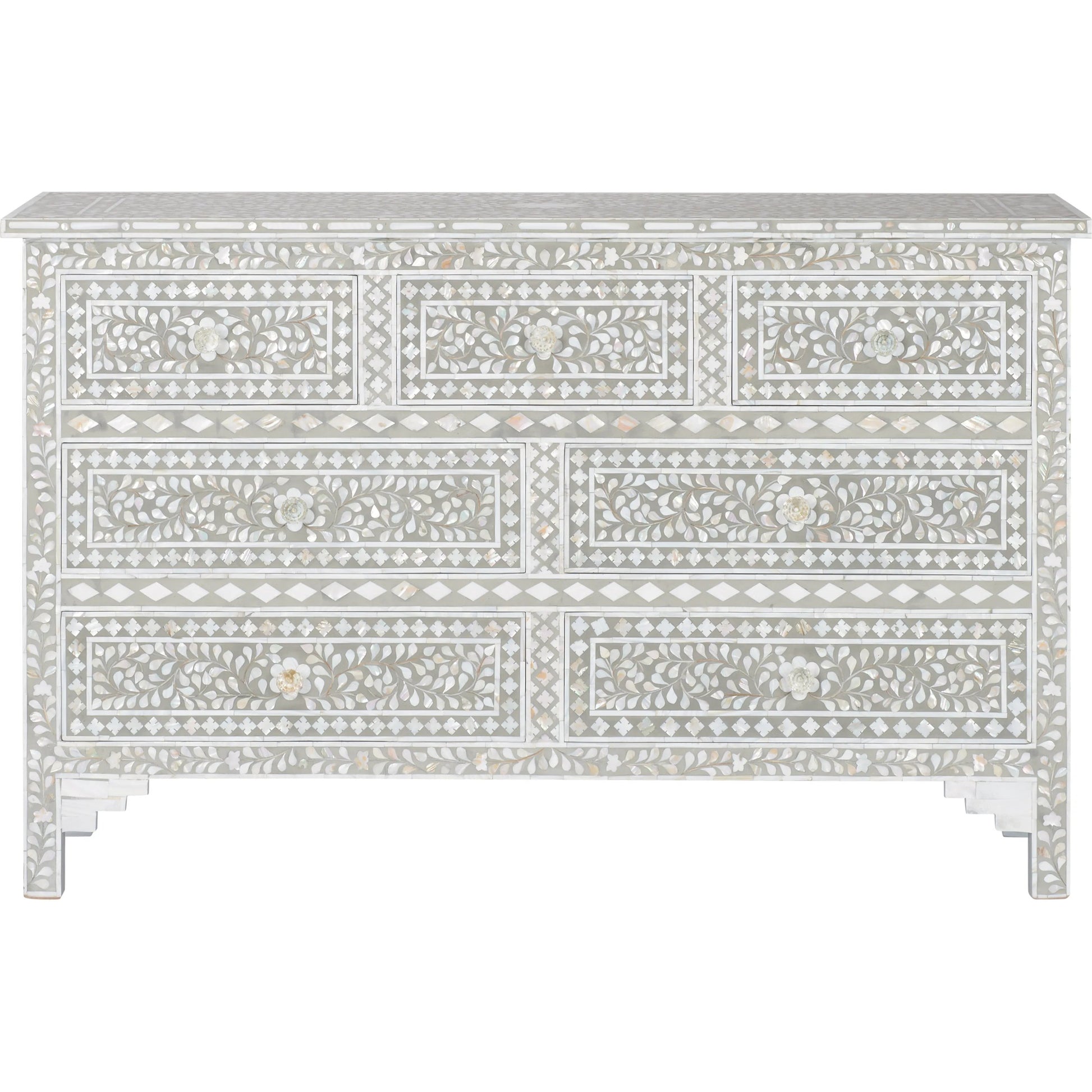 Charles Chest by Chelsea House in gray, mother of pearl. Made from unique in a traditional style.