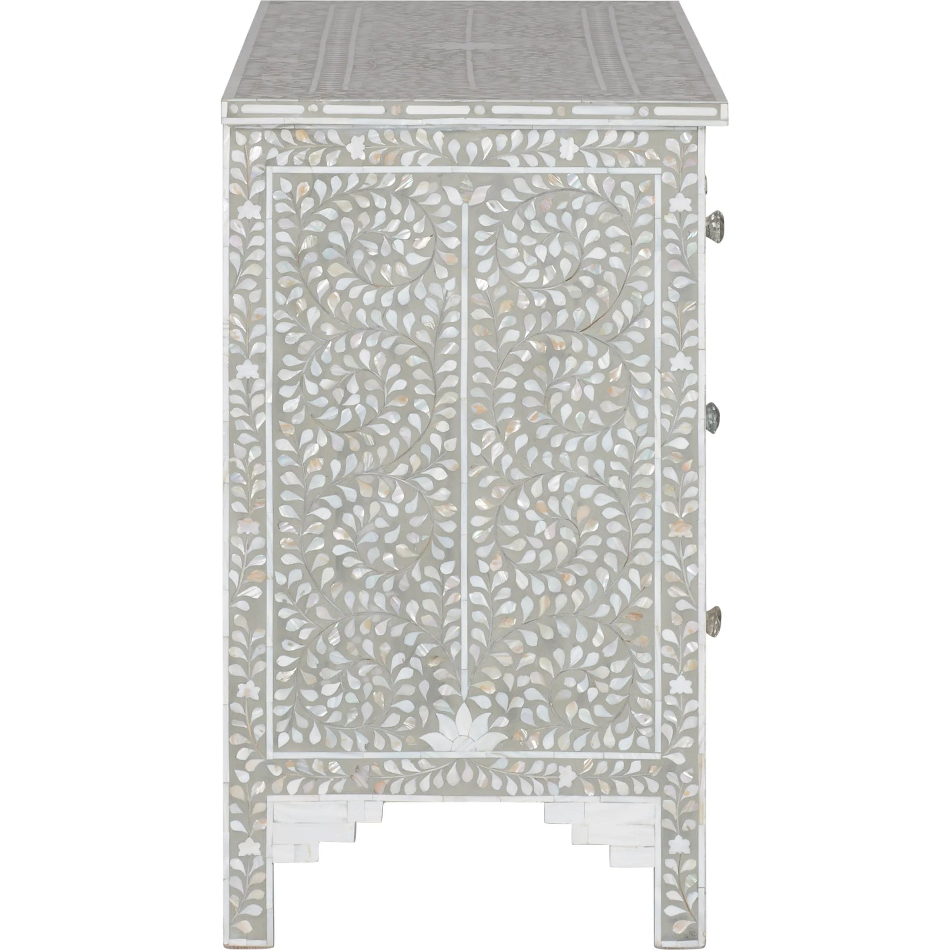 Charles Chest by Chelsea House in gray, mother of pearl. Made from unique in a traditional style.
