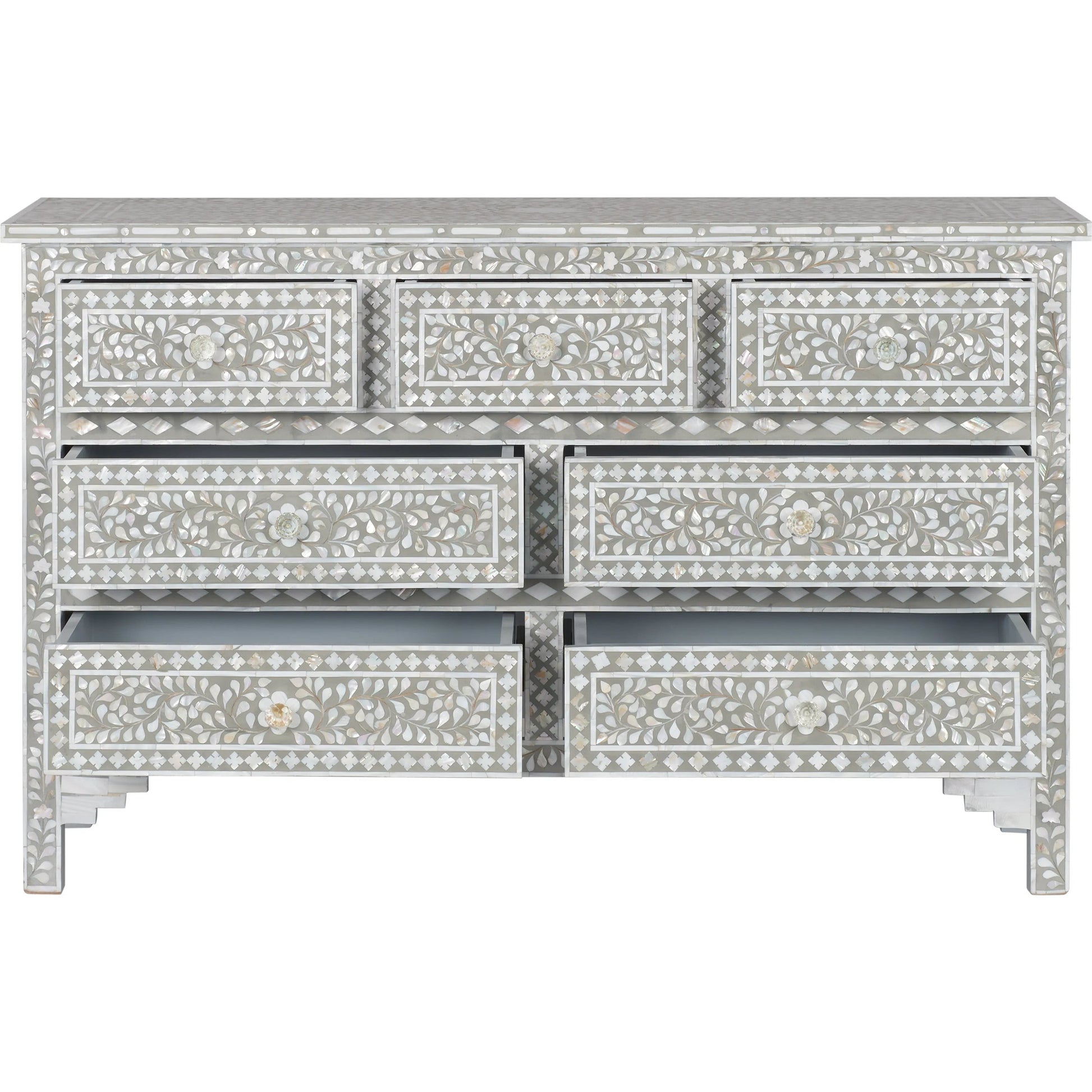 Charles Chest by Chelsea House in gray, mother of pearl. Made from unique in a traditional style.