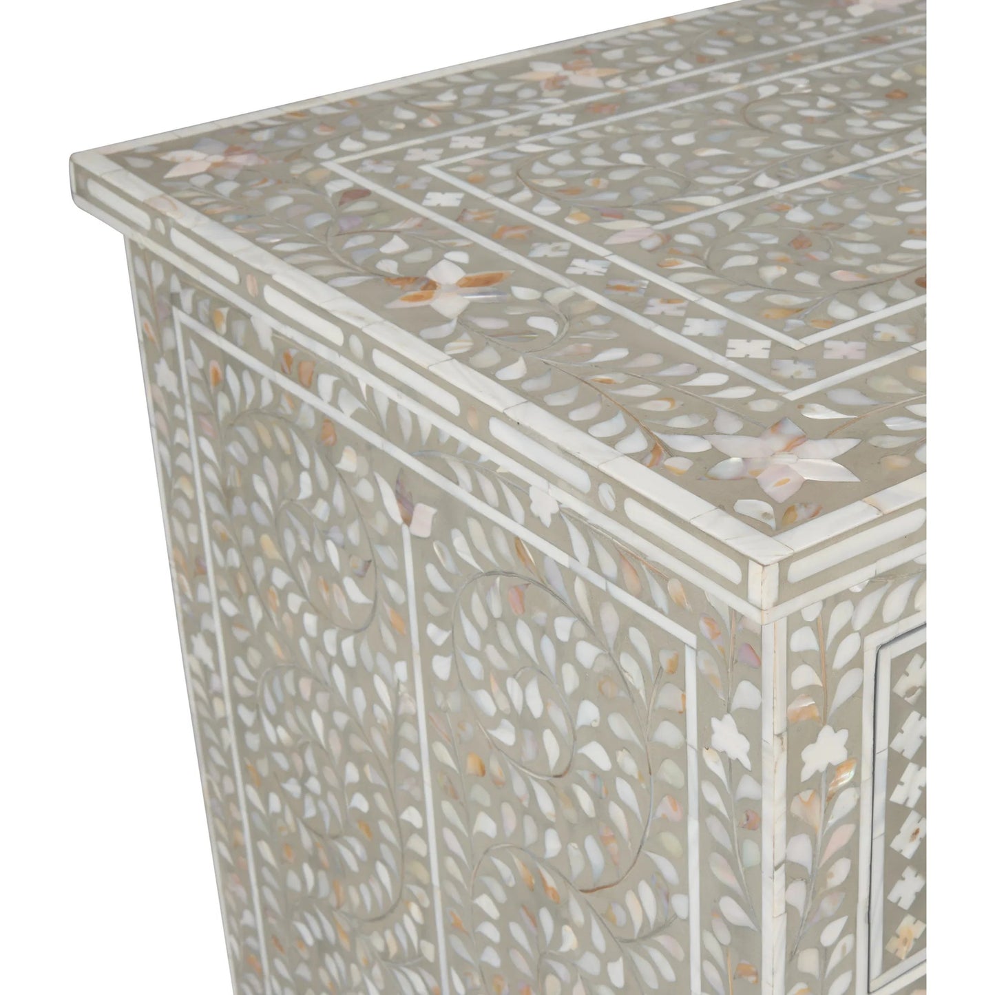 006 SI-2387669 | Closeup | Charles Chest by Chelsea House in gray, mother of pearl. Made from unique in a traditional style.