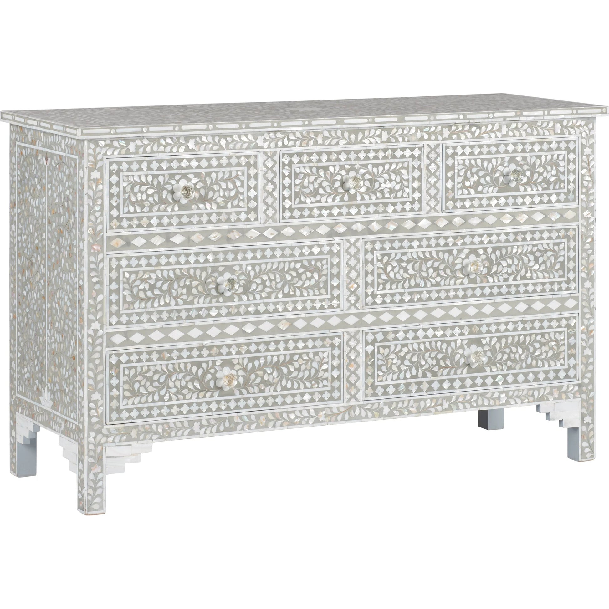 Charles Chest by Chelsea House in gray, mother of pearl. Made from unique in a traditional style.