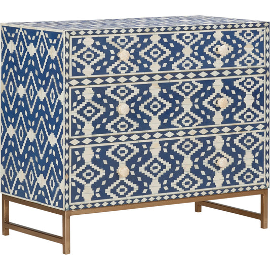 Vincent Chest by Chelsea House in blue, white, polished brass. Made from unique in a unique style.