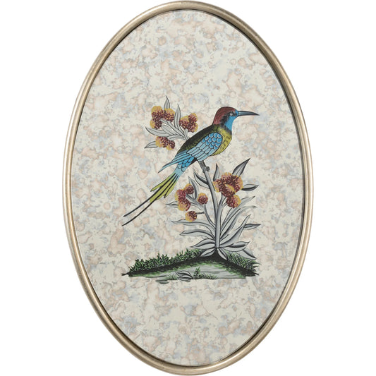 Oval Antiqued Mirrored Bird-C by Chelsea House in antique silver leaf, hand painted, antiqued. Made from unique in a unique style.