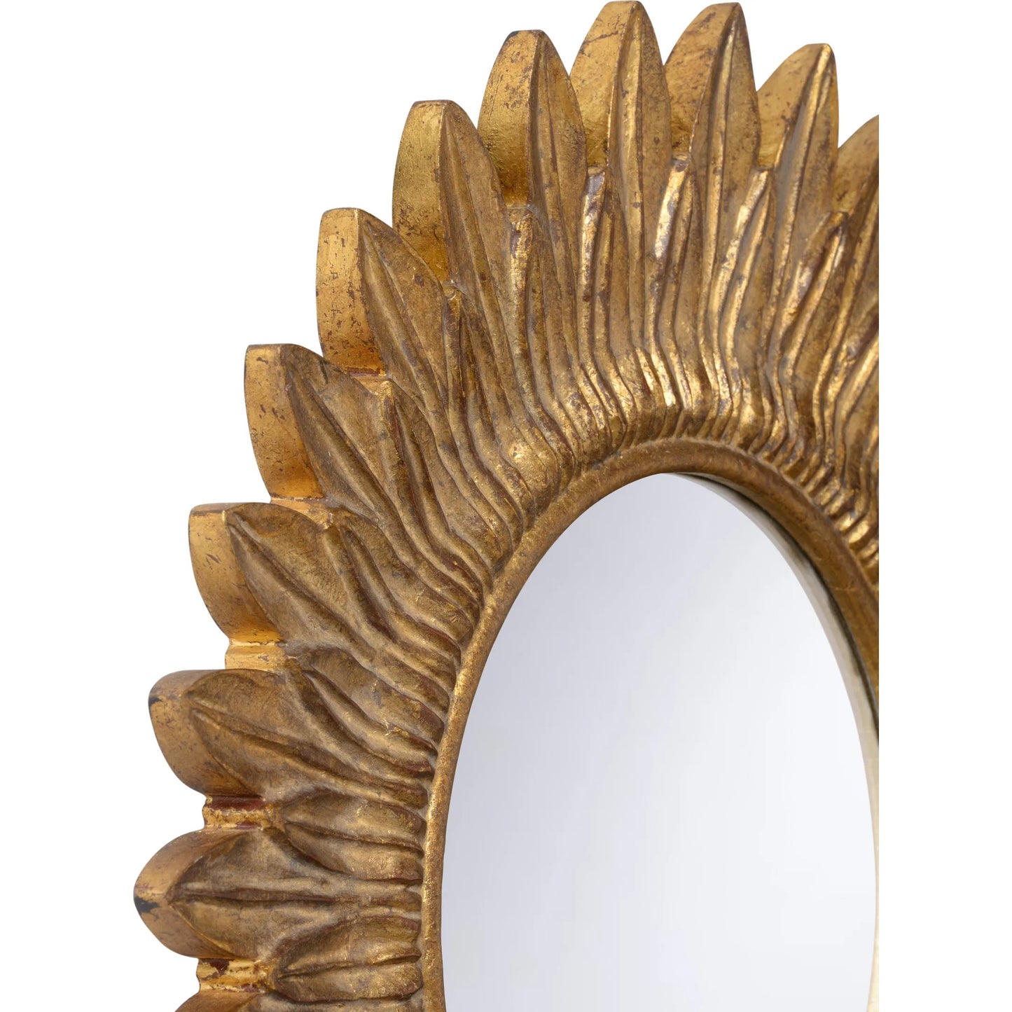 002 SI-2387854 | Closeup | Sunflower Mirror by Chelsea House in antique gold leaf, clear, plain. Made from unique in a modern style.