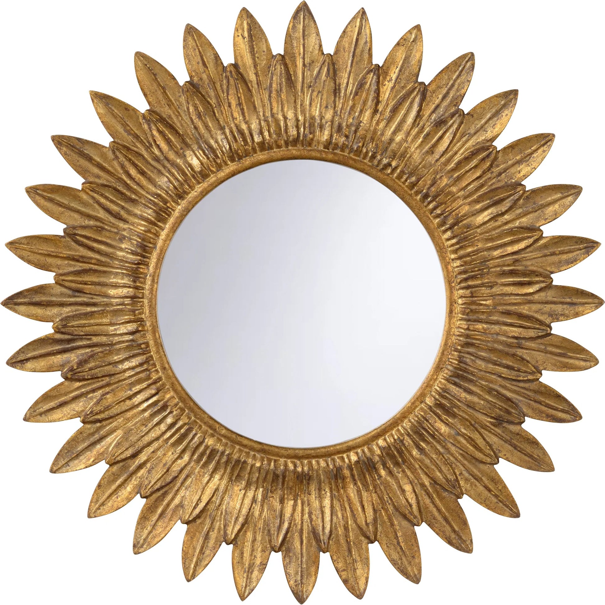 Sunflower Mirror by Chelsea House in antique gold leaf, clear, plain. Made from unique in a modern style.