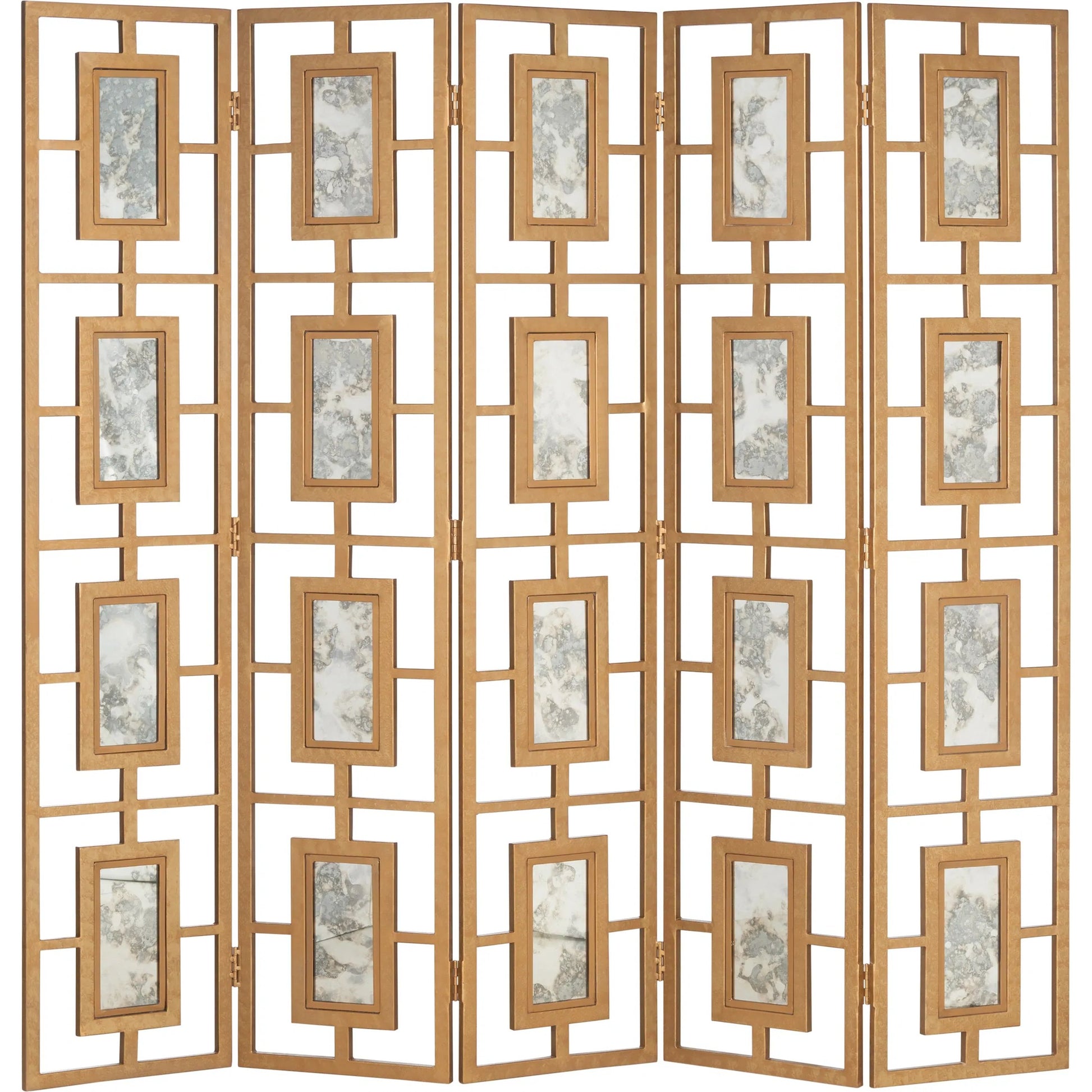 Mirrored Screen by Chelsea House in gold and antique gold leaf, antique. Made from unique in a unique style.