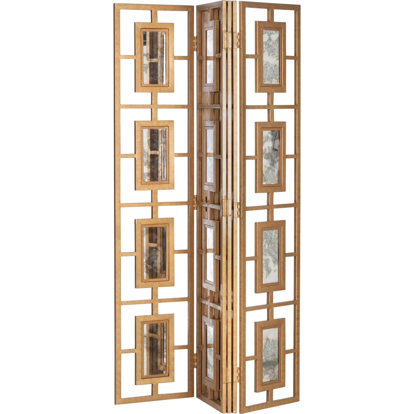 002 SI-2533878 | Additional Silo | Mirrored Screen by Chelsea House in gold and antique gold leaf, antique. Made from unique in a unique style.