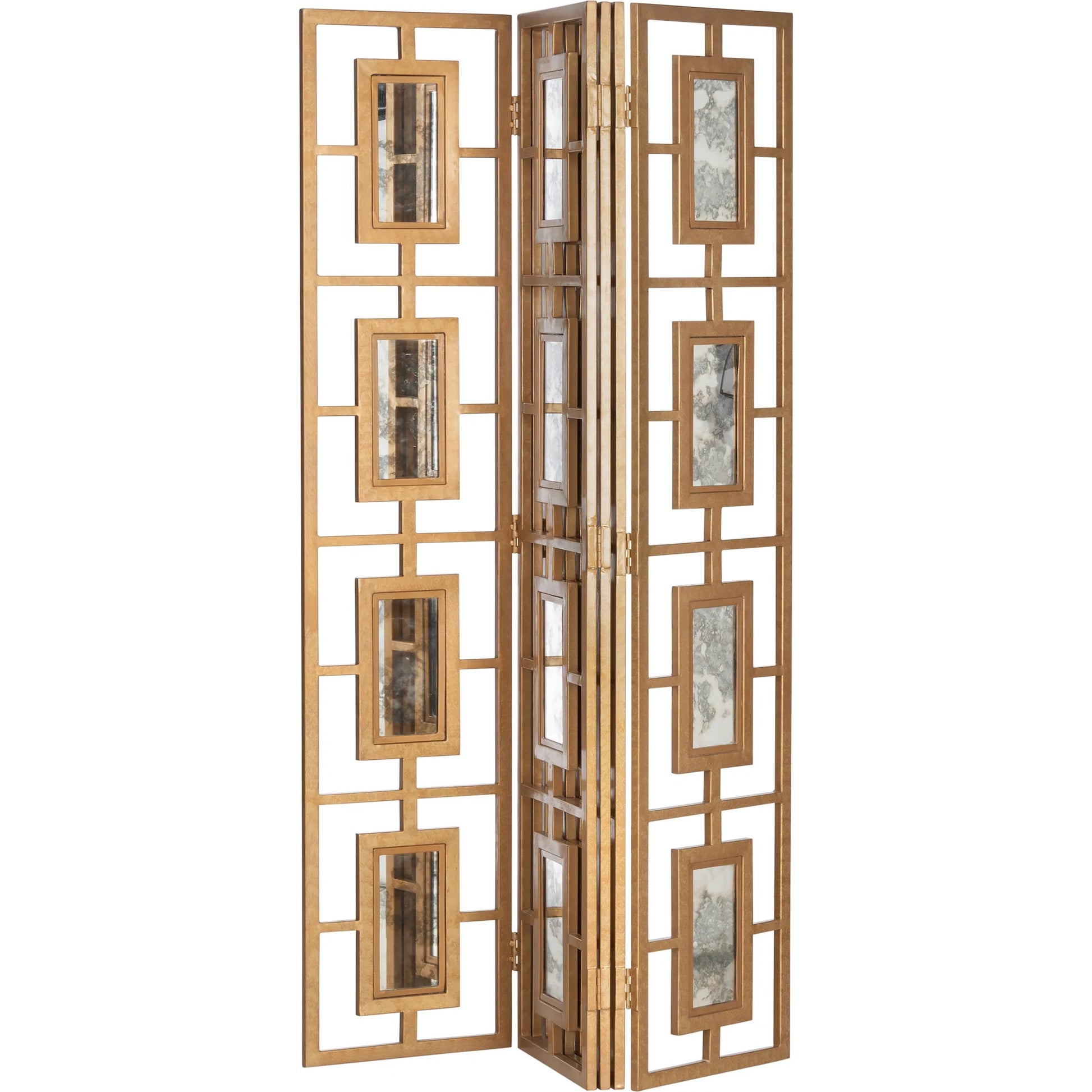 Mirrored Screen by Chelsea House in gold and antique gold leaf, antique. Made from unique in a unique style.