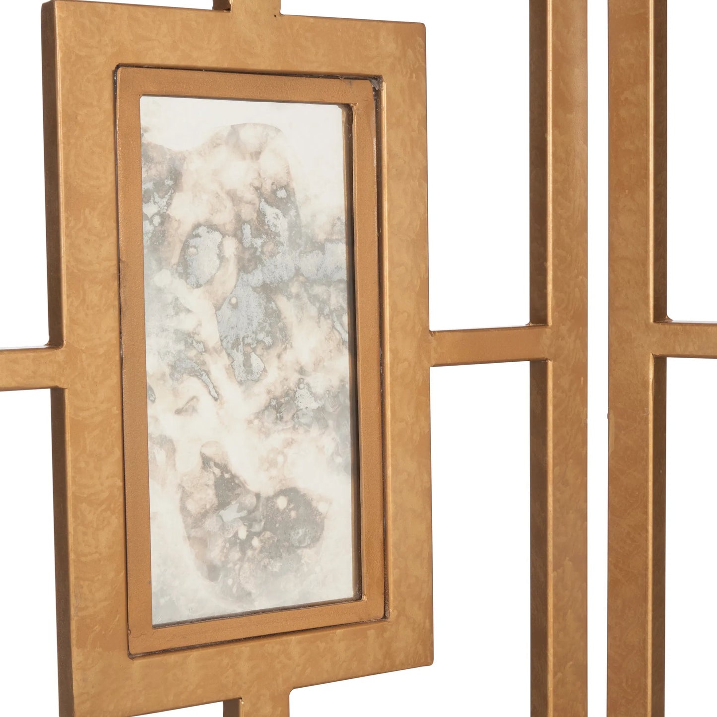 003 SI-2533878 | Closeup | Mirrored Screen by Chelsea House in gold and antique gold leaf, antique. Made from unique in a unique style.