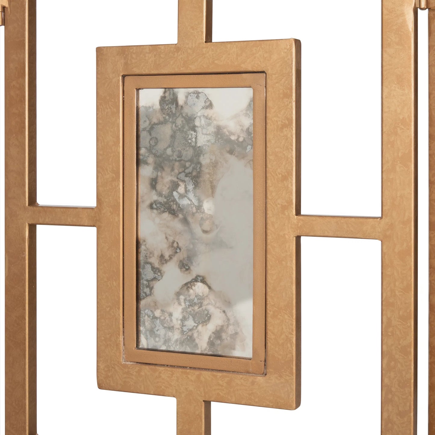 004 SI-2533878 | Closeup | Mirrored Screen by Chelsea House in gold and antique gold leaf, antique. Made from unique in a unique style.