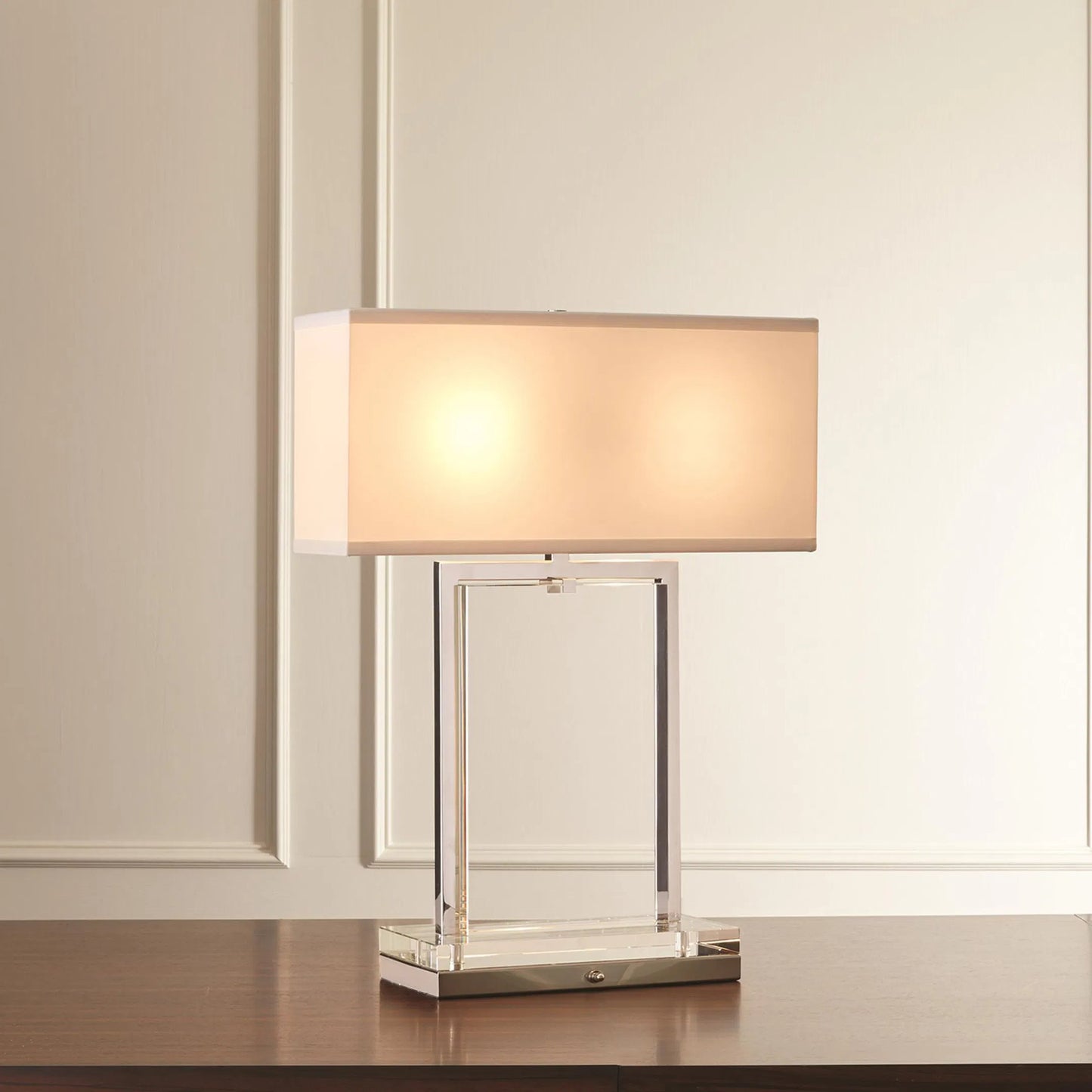 002 SR-701664 | Lifestyle | Crystal Slab Lamp by Global Views in nickel. Made from crystal in a transitional style.