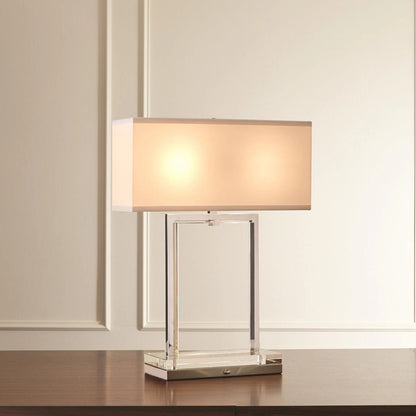 Crystal Slab Lamp by Global Views in nickel. Made from crystal in a transitional style.
