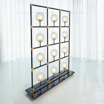 Globe in Square Floor Screen by Global Views in brass lacquer, black powder coating. Made from steel, brass in a eclectic & global style.