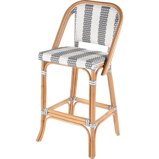 Lila Rattan Gray & White Bar Stool by Butler Specialty Company in gray, white. Made from rattan, polyurethane synthetic rattan in a unique style.
