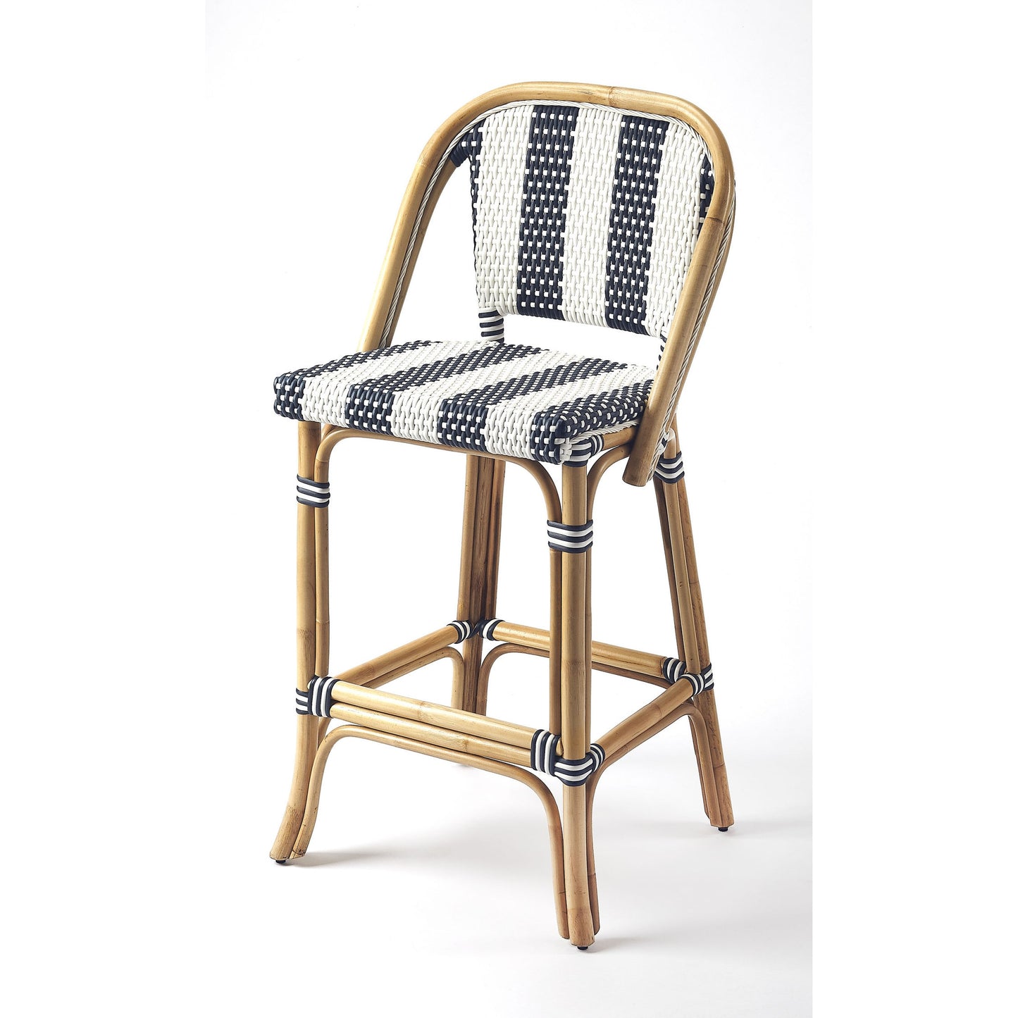 001 SR-770487 | Primary Silo | Lila Rattan Bar Stool by Butler Specialty Company in blue and blue. Made from rattan, plastic weave in a coastal style.
