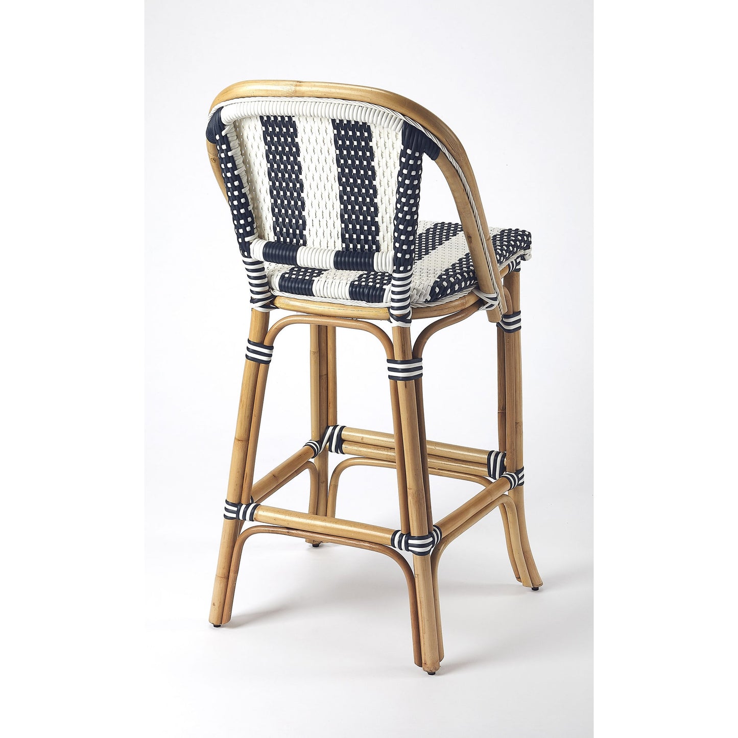 002 SR-770487 | Additional Silo | Lila Rattan Bar Stool by Butler Specialty Company in blue and blue. Made from rattan, plastic weave in a coastal style.