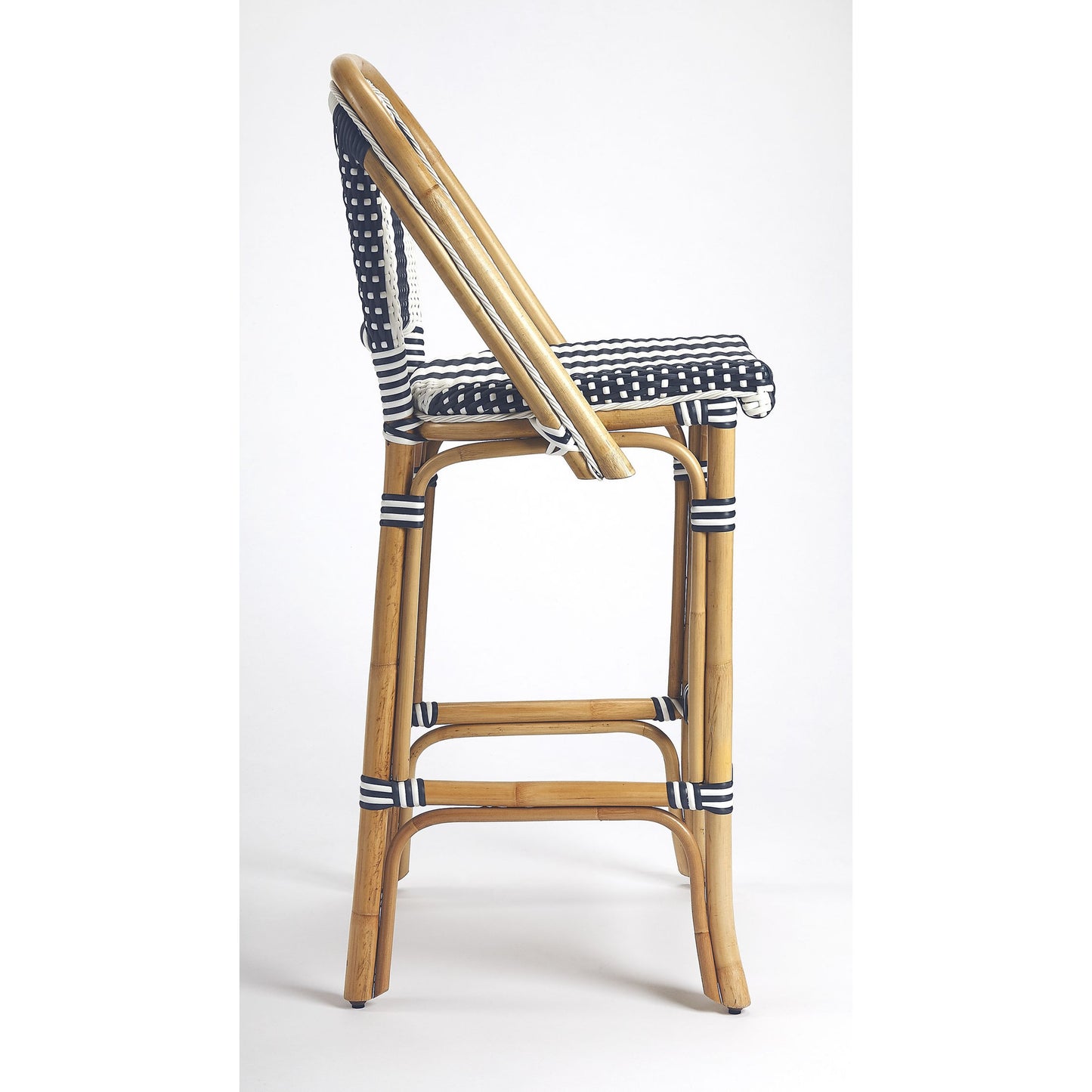 003 SR-770487 | Additional Silo | Lila Rattan Bar Stool by Butler Specialty Company in blue and blue. Made from rattan, plastic weave in a coastal style.