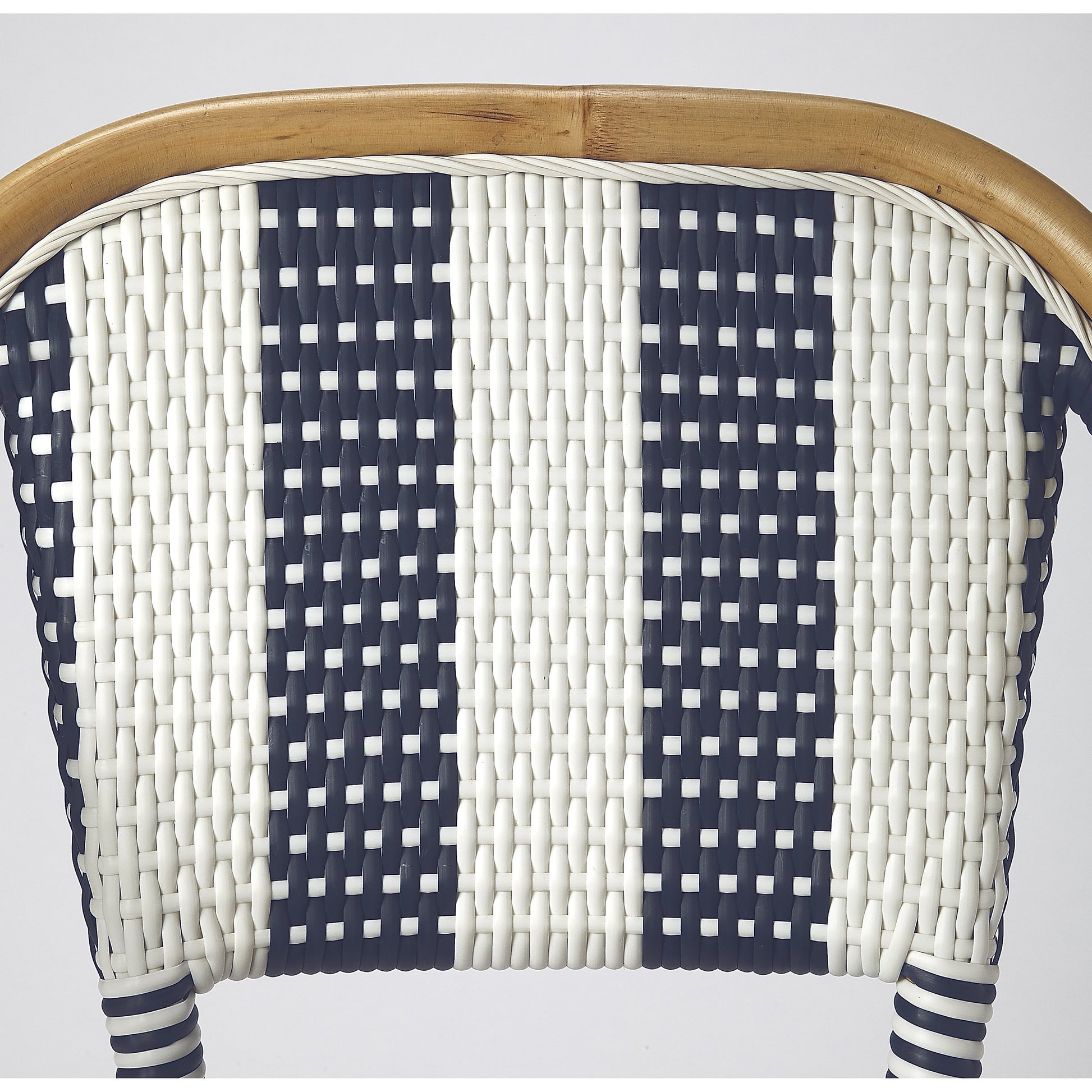 Lila Rattan Bar Stool by Butler Specialty Company in blue and blue. Made from rattan, plastic weave in a coastal style.