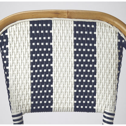 Lila Rattan Bar Stool by Butler Specialty Company in blue and blue. Made from rattan, plastic weave in a coastal style.