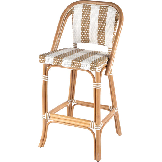 Lila Rattan Beige & White Bar Stool by Butler Specialty Company in beige, white. Made from rattan, polyurethane synthetic rattan in a unique style.