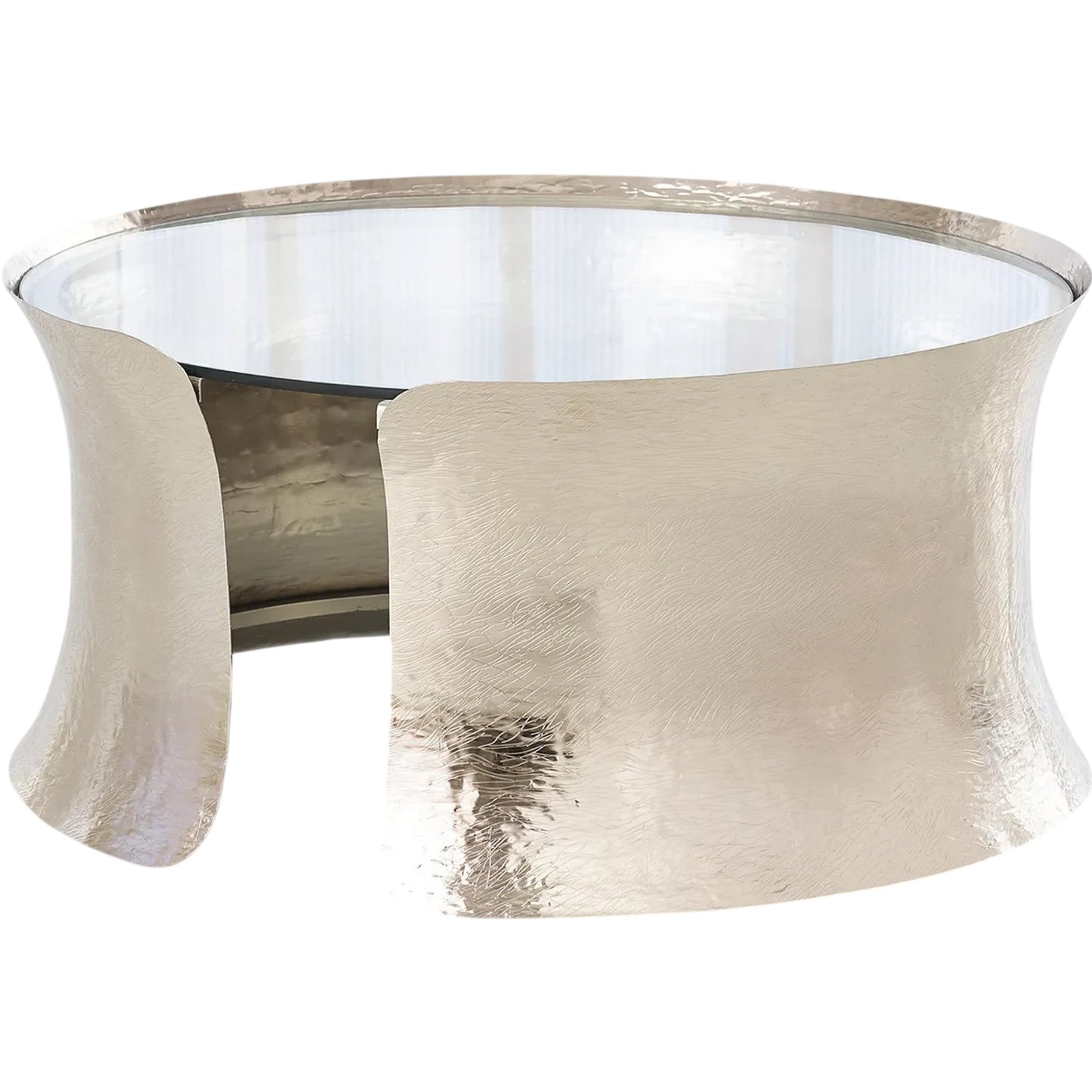 001 SR-701060 | Primary Silo | Cuff Cocktail Table by Global Views in nickel lacquer coating. Made from aluminum, glass in a transitional style.