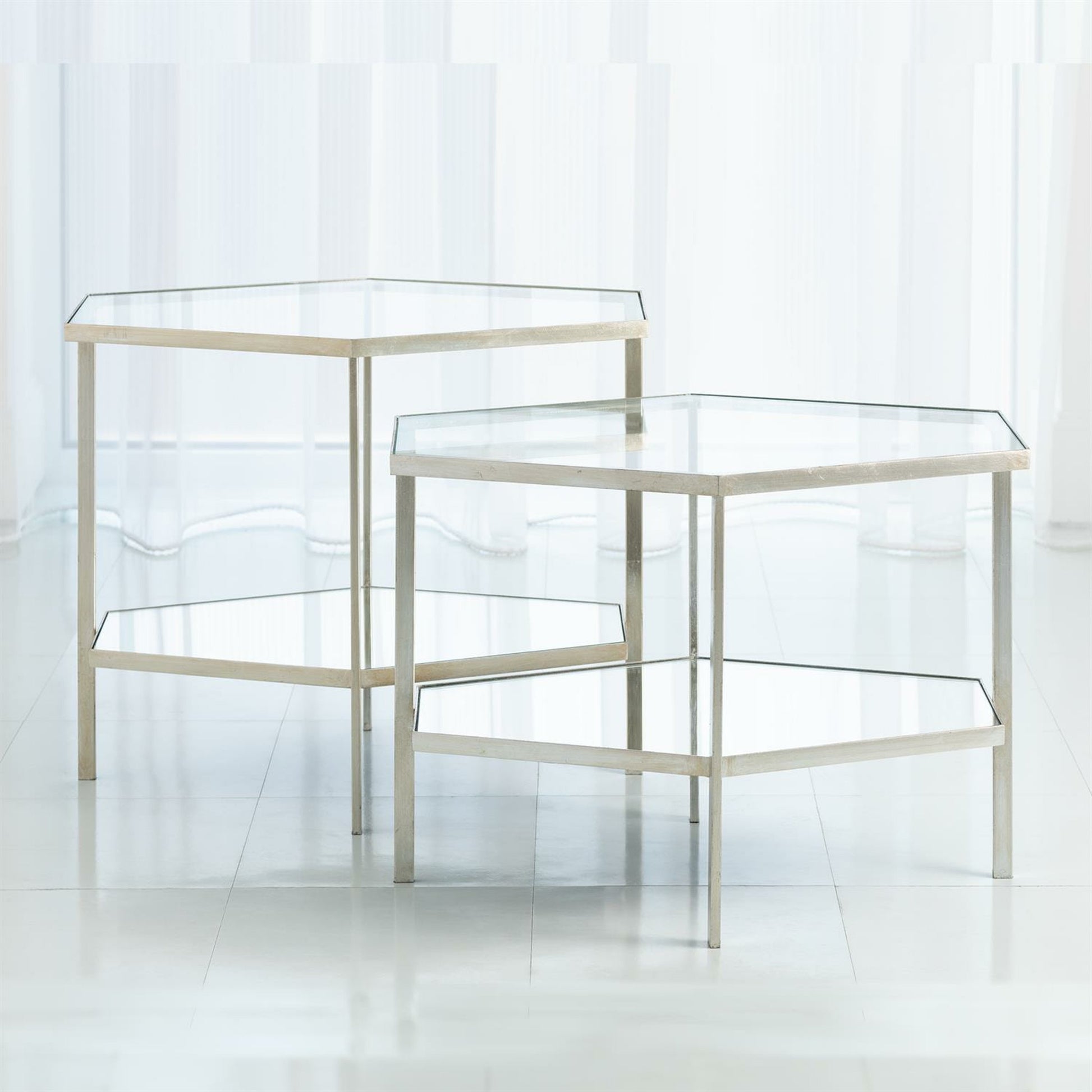 Hexagon Table by Global Views in gold leaf. Made from unique in a transitional style.