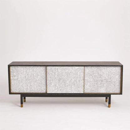 Ostara Media Cabinet by Global Views in acacia, oak. Made from beech, mdf, brass sabots, egg shell in a modern style.
